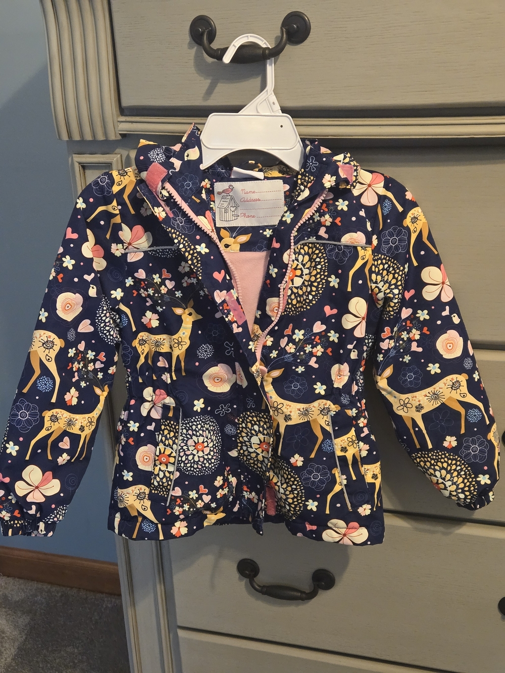 Girls Navy Deer Print Hooded Jacket Size 110/116
